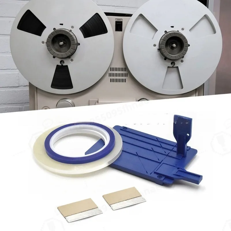 New 1/4 Inch 10 Inch Open Reel Tape Splicing Kit Blue Splicing Block Connection Rail Audio Tape Splice Tool Vintage
