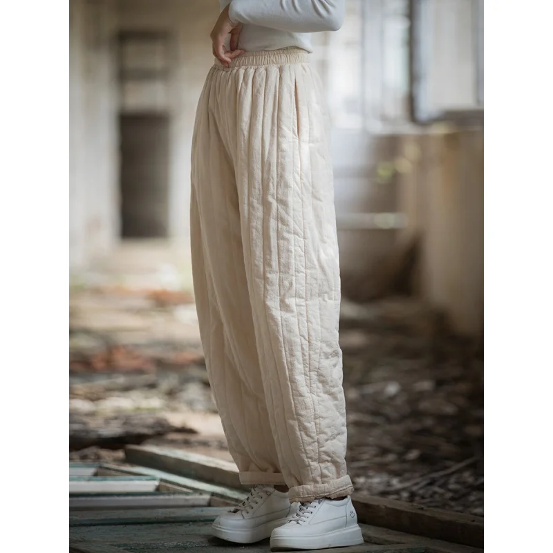 Women Quilted Pants Thick Warm Winter Pants Ramie Cotton Chinese Style Padded Trousers Novelty Original Design