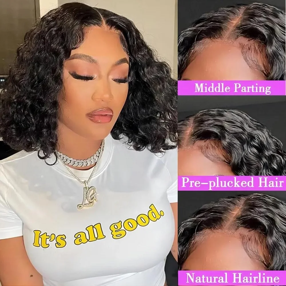 

4x4 Bob Wig Human Hair Short Deep Wave Lace Closure Wigs Human Hair 200% Density Deep Curly HD Lace Frontal Human Hair Wig