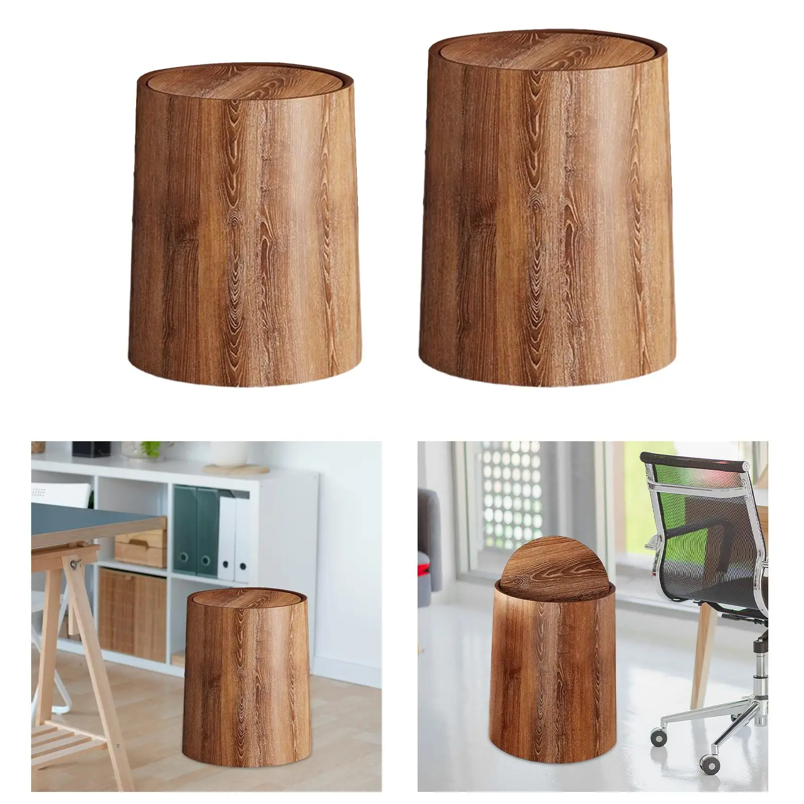 Trash Bin, Wood Grain Trash Can, Modern Paper Basket Waste Bin Garbage Container Waste Basket for Living Room Kitchen,