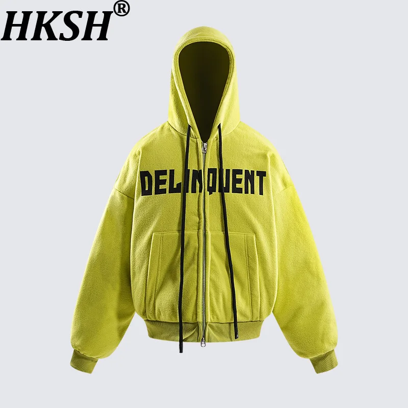 

HKSH осень-зима новая мужская толстовка с капюшоном из овечьей шерсти женская свободная толстовка на молнии с буквенным принтом повседневные шикарные пальто Ins HK16905