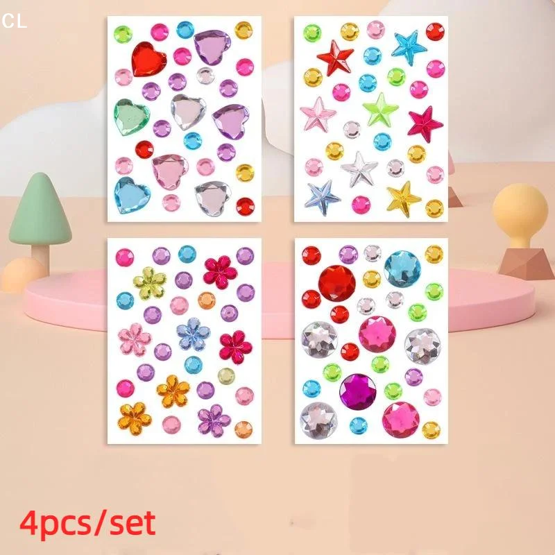 4 Sheets Self Adhesive Pet Rhinestone Stickers Random Colors Cartoon Rhinestone Patches Pet Grooming Decor For Dogs Cats