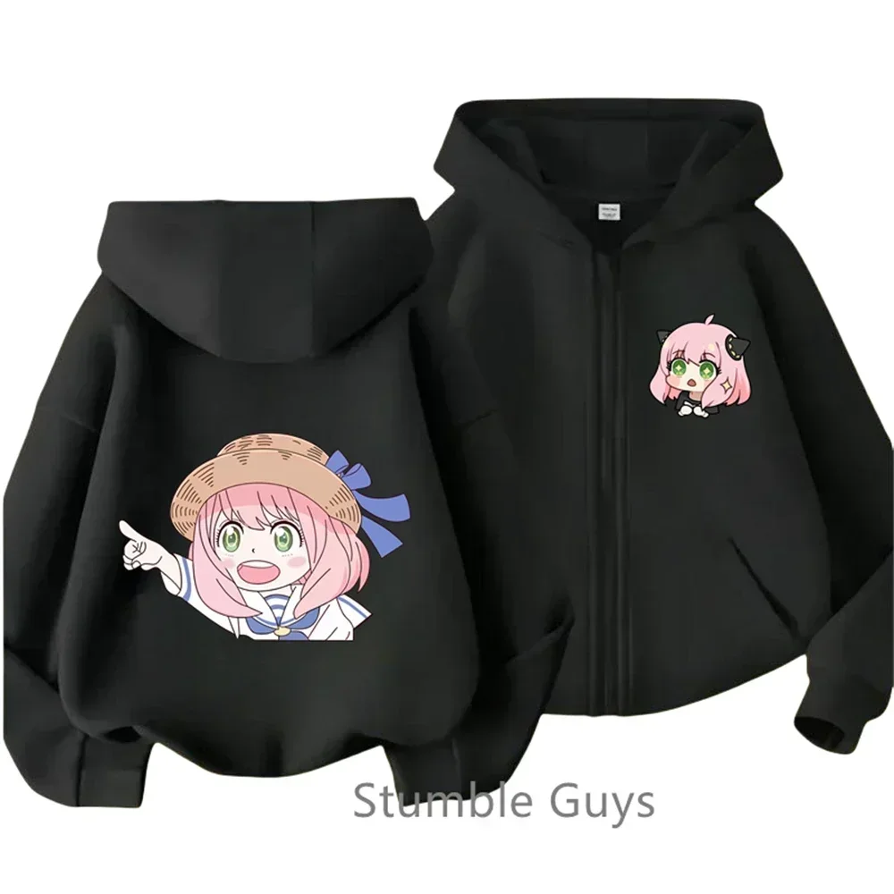 Fashion Spy X Family Girls Zipper Hoodie Kids Clothes Boys Trucksuit Kawaii  Anya Sweatshirt Long Sleeve Children Casual Tops