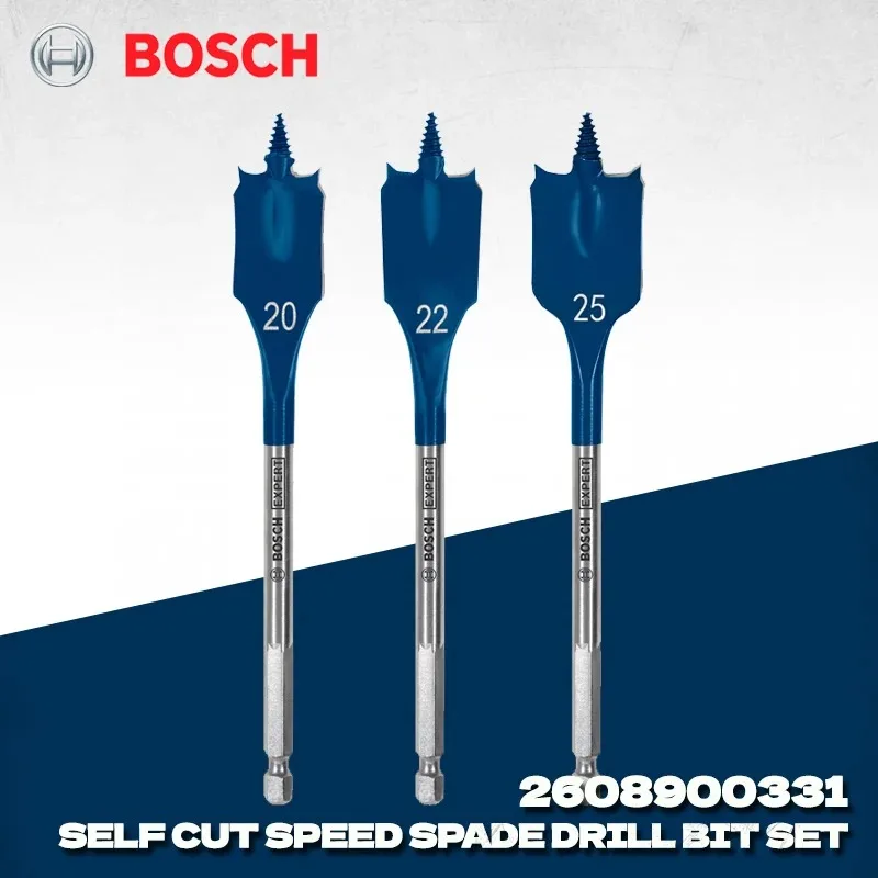 BOSCH 2608900331 3Pcs Hex Shank Spade Drill Bit Set Self Cut Speed Wood Flat Boring Bits 20/22/25mm