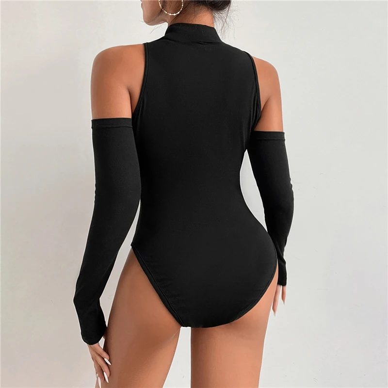 Black Hollow Out Sexy Harajuku Bodysuit Womens Off Shoulder Streetwear Party Club Body Jumpers Rompers Ladies Basic Overalls