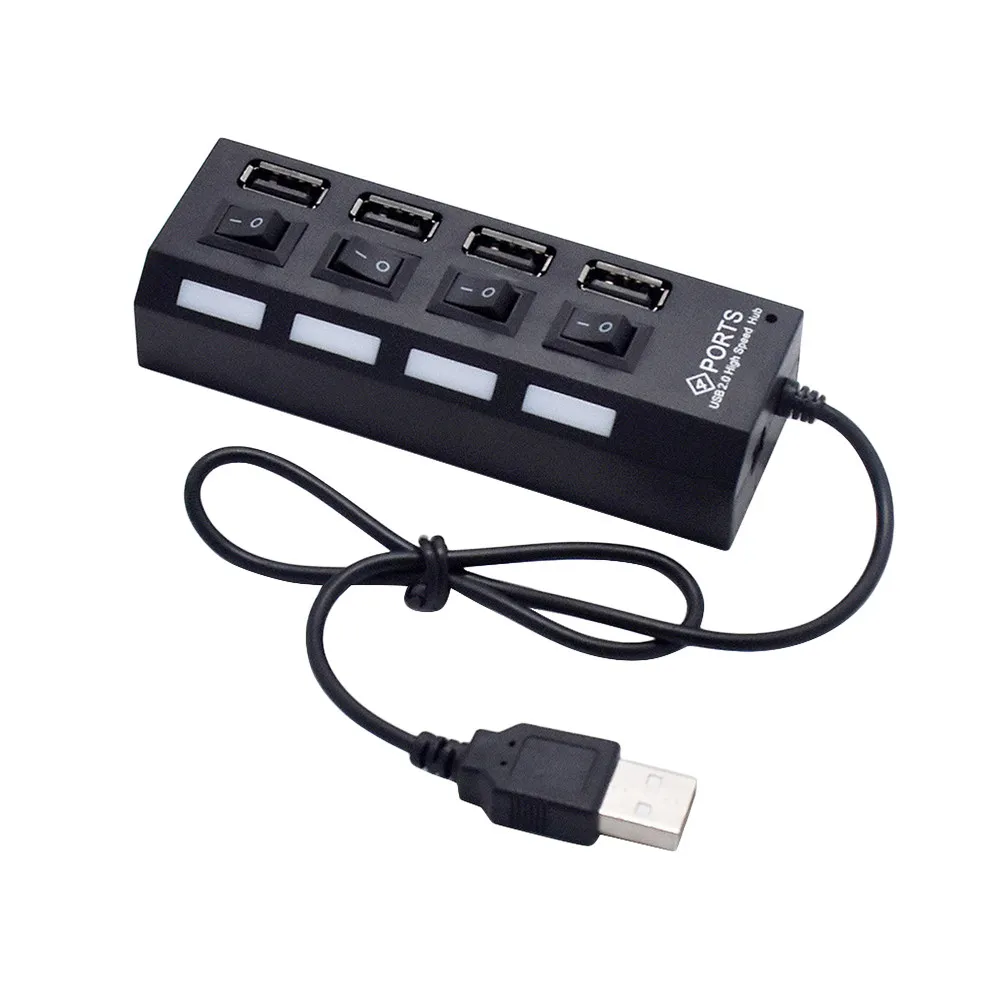USB 2.0 4 Port Hub with Individual Port Control Slim Lightweight Design Multi Protection USB Device Connector for Pc Laptop
