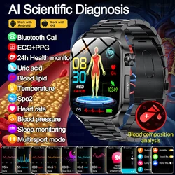2025 New Blood Lipids Uric Acid Monitor Health Smart Watch Men ECG+PPG Blood Pressure IP68 Waterproof Sport SmartWatch