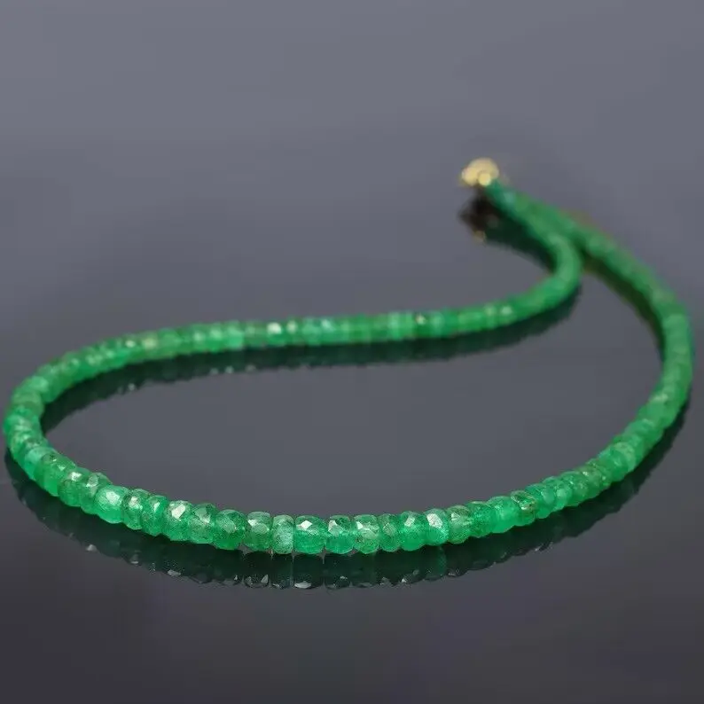 

Green Beryl Emerald Round Faceted Necklace AAA+ Quality,2-4mm, 18 Inches