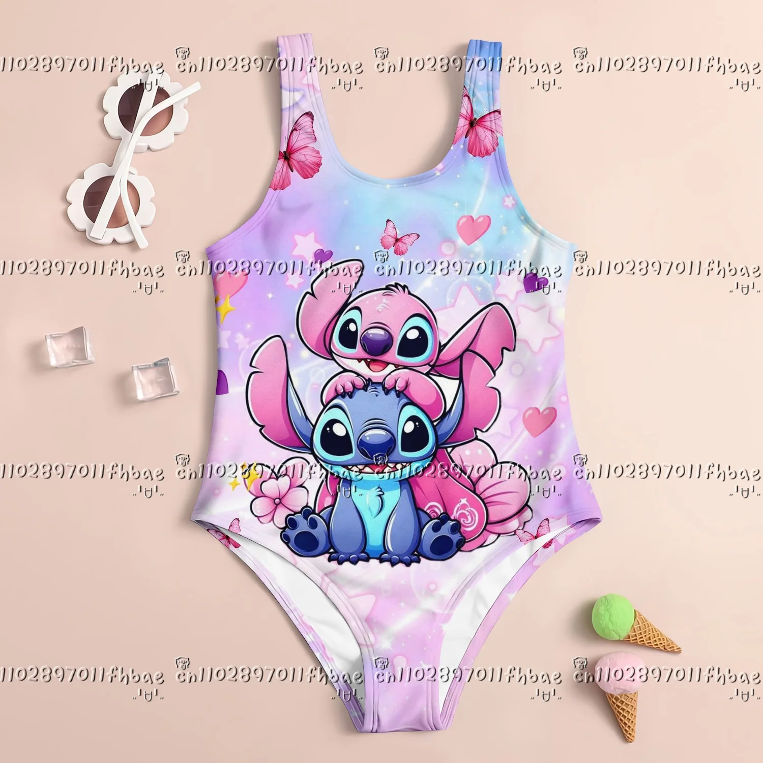 

New Hot Sold 2025 Stitch 3D Print Kids Swimsuit Girls MINISO Polyester Quick Dry UV Protection Summer Beach Swimwear Set