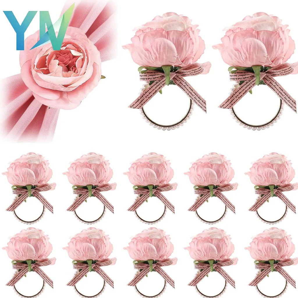 1-24PCS Pearl Rose Napkin Holder Rings for Wedding Table Decor Banquet Restaurant Hotel Party Elegant Durable Centerpiece