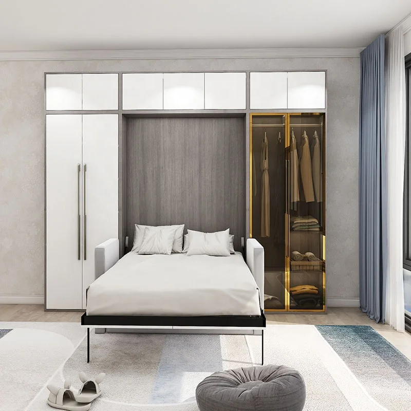 OEM Design Wood Material Hidden  Sofa Bed Wall Bed Murphy  Vertical Folding with Locker