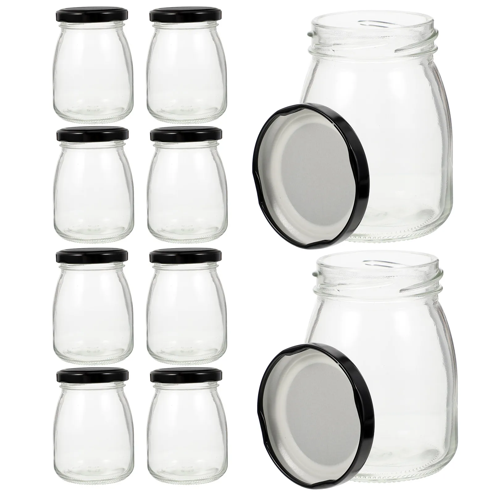 10Pcs Glass Bottle Sealed Jar Clear Pudding Storage Container Metal Lid for Kitchen Cereal Candy Dessert Yogurt