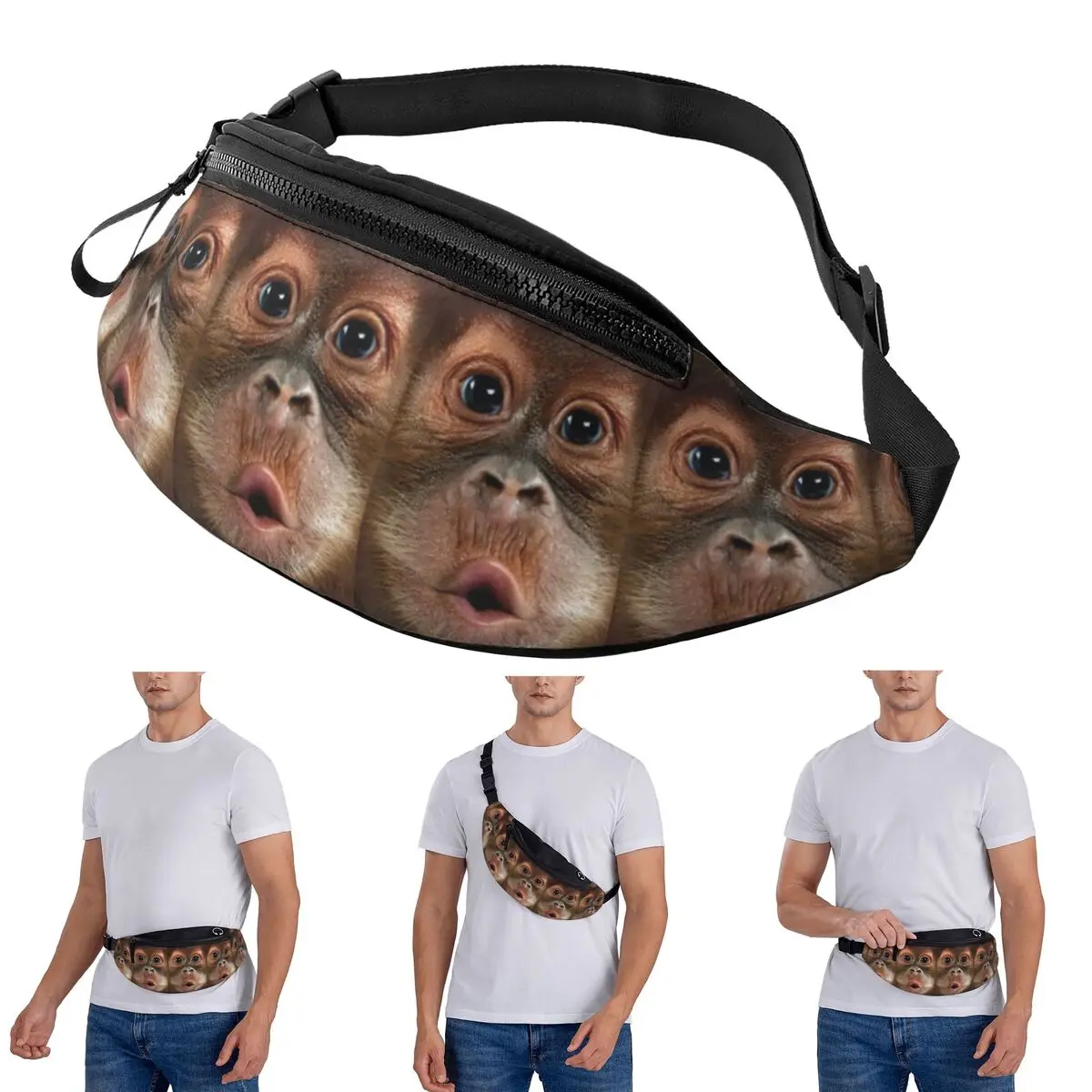 

Поясная сумка через плечо с большим лицом, детский орангутанг, обезьяна, мужская и женская поясная сумка, дорожная сумка для бега, денег, телефона