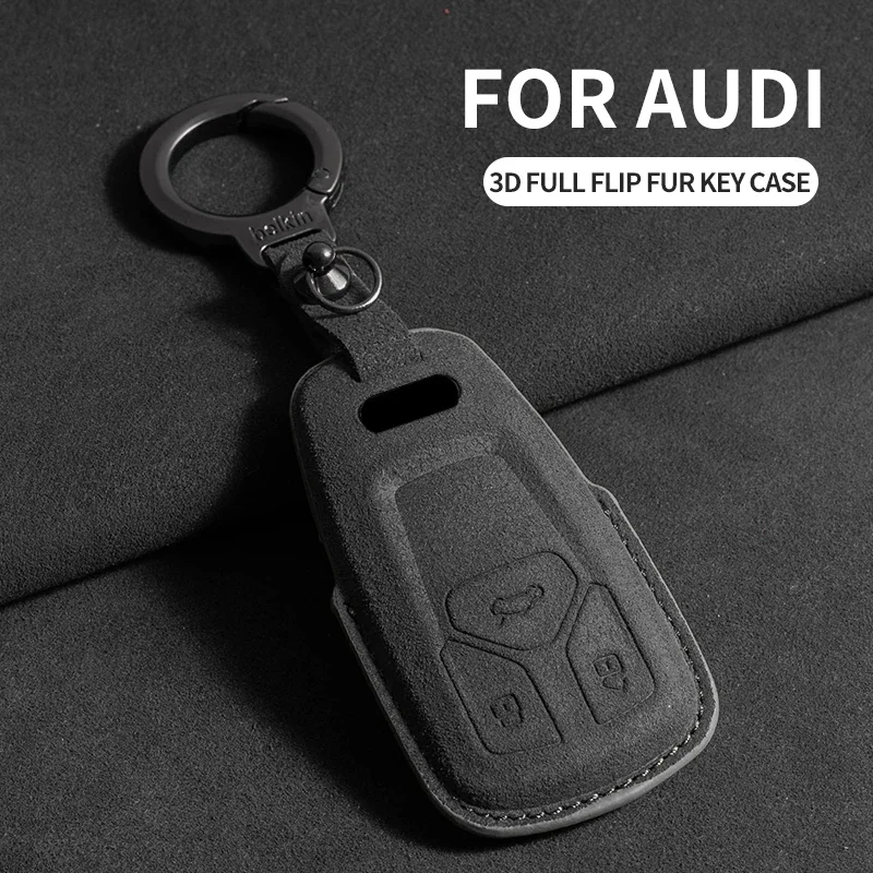 

Leather Car Key Case Fob For Audi A6 A4 A5 A7 A8 C8 Q8 8S 8W Q7 B9 4M S5 S4 S7 D5 TT TTS TFSI E-Tron Keychain Suede Accessories