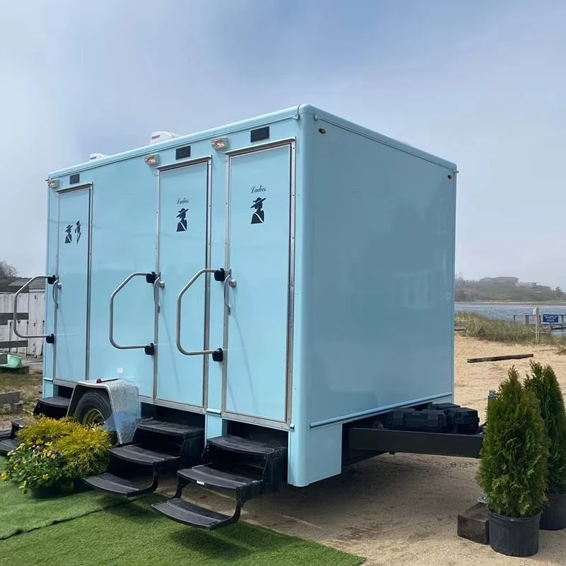 Custom Luxury Bathroom Trailer 3-station Mobile Movable Toilet Trailer, Outdoor Portable Fiberglass Toilet Trailer