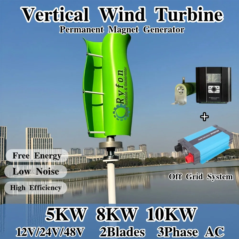 Freie Energie 5KW 8KW 12V 24V 48V Vertikalachsen-Windturbine Permanentmagnetgenerator 3-Phasen-Wechselstrom-Off-Grid-System für Haus und Boot