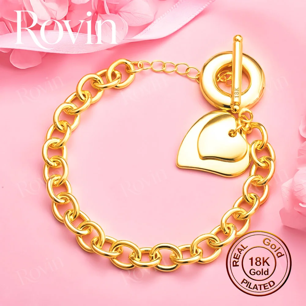 18K Gold 8-Inch Exquisite Double-Layer Heart Bracelet – Stylish Jewelry for Women for Weddings and Parties