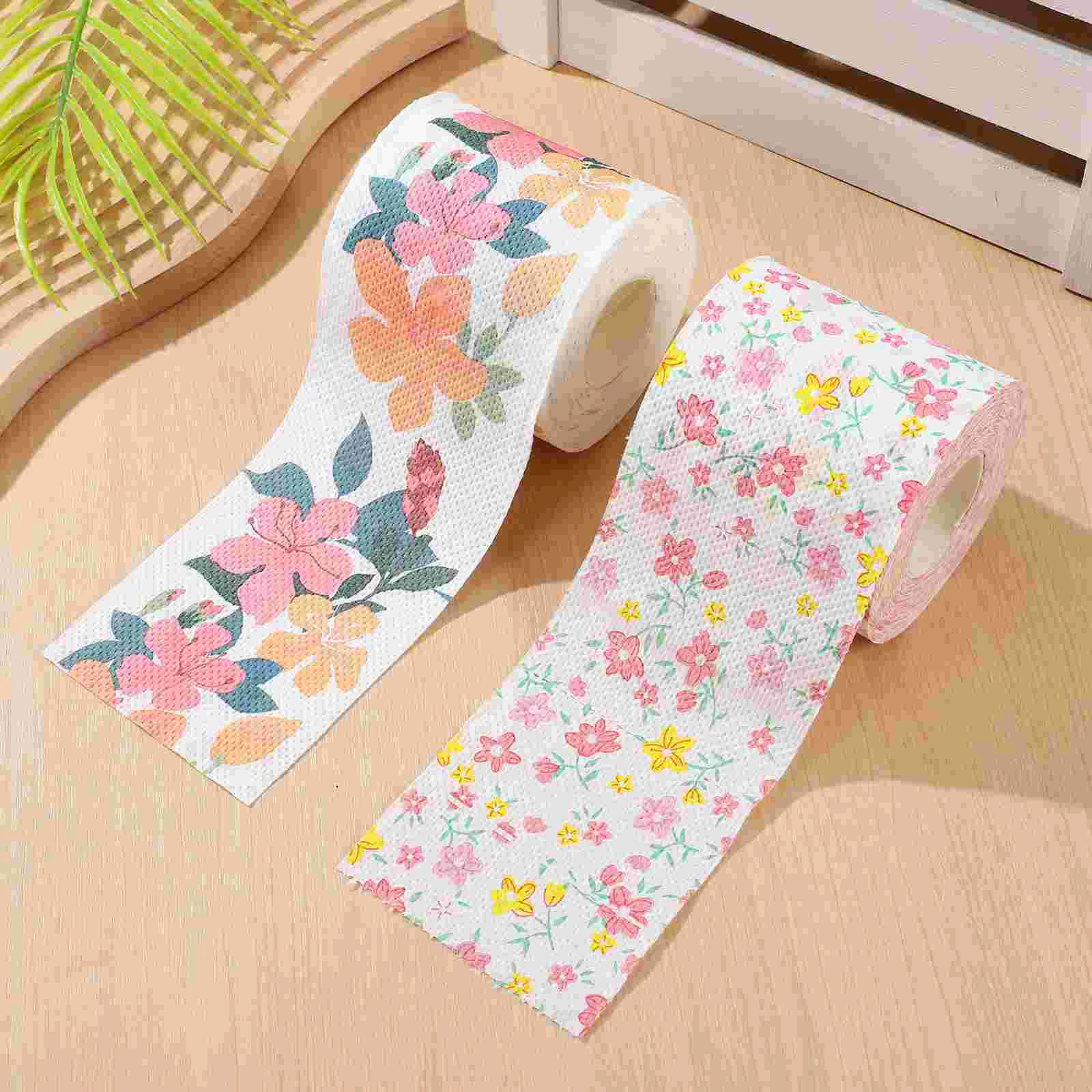 2 rollos de papel impreso de doble longitud, Toalla de baño, flor, inodoro, venta al por menor, pañuelos florales, servilleta de casa