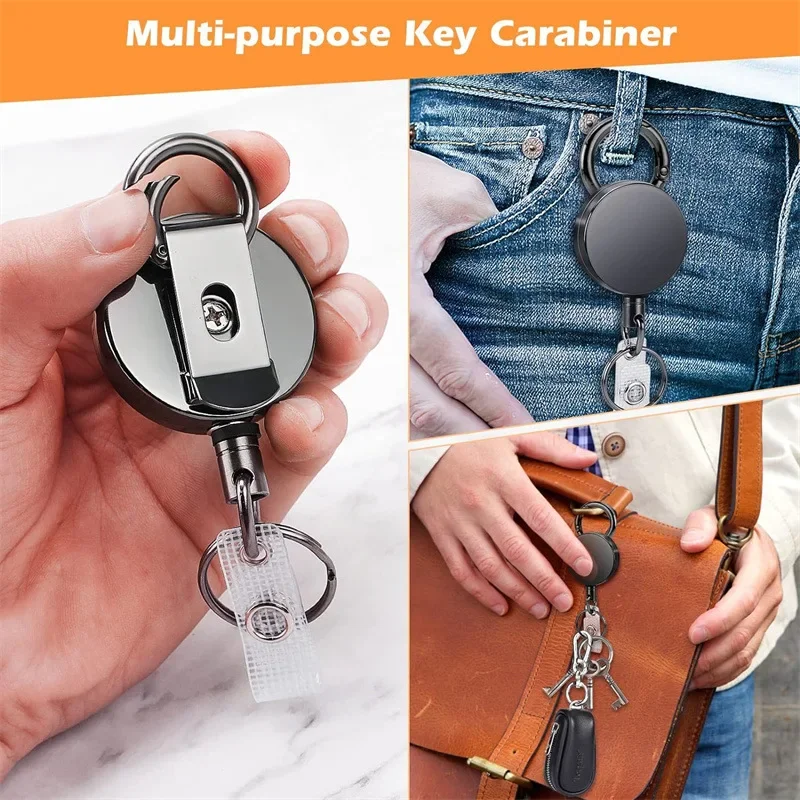 1pcs Extendable Metal Key Chain Ring Belt Clip Pull Keyring Retracting ID Card Lanyards Id Badge Holder Badge Clip