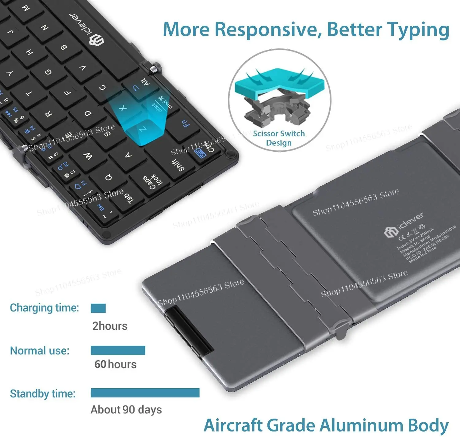 タッチパッド付きポータブル三つ折りBTキーボード