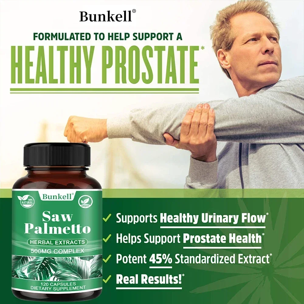 Saw Palmetto Herbal Extract 500mg Complex Helps Reduce Frequent Urinary Frequency Prostate Health