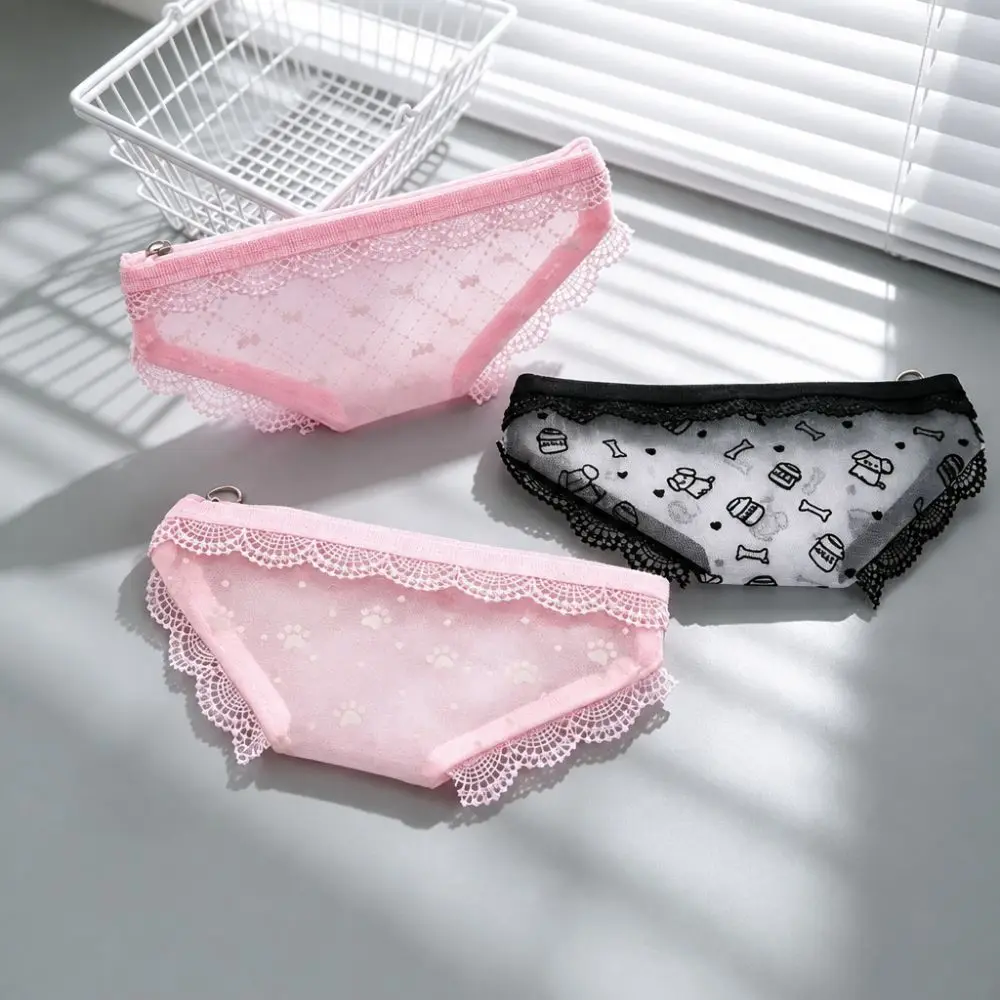 Portable Lace Mesh Storage Pouch Triangle Briefs Shape Makeup Bag Multi-use Pencil Pouch Home Travel
