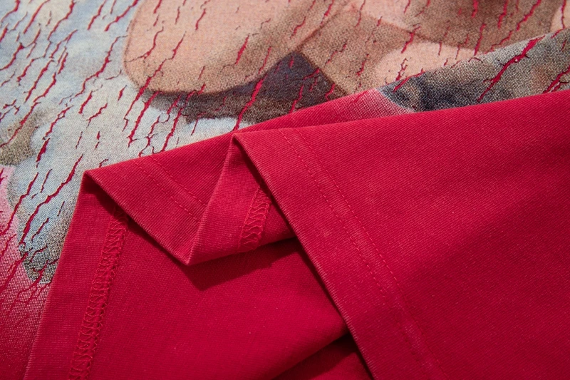 Sommerliches Vintage-T-Shirt für Herren mit roter Waschung und Grafik: Himmel, Wolken, Engel, Cherub, Strass – Lässiges Baumwoll-T-Shirt mit entspannter Passform – Detail 14