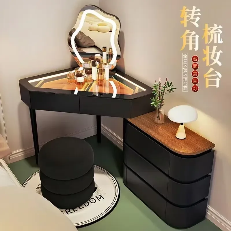 Dressing Table With LED Illuminated Mirror and Power Socket, Makeup Vanity Set With Large Drawers, Cabinet