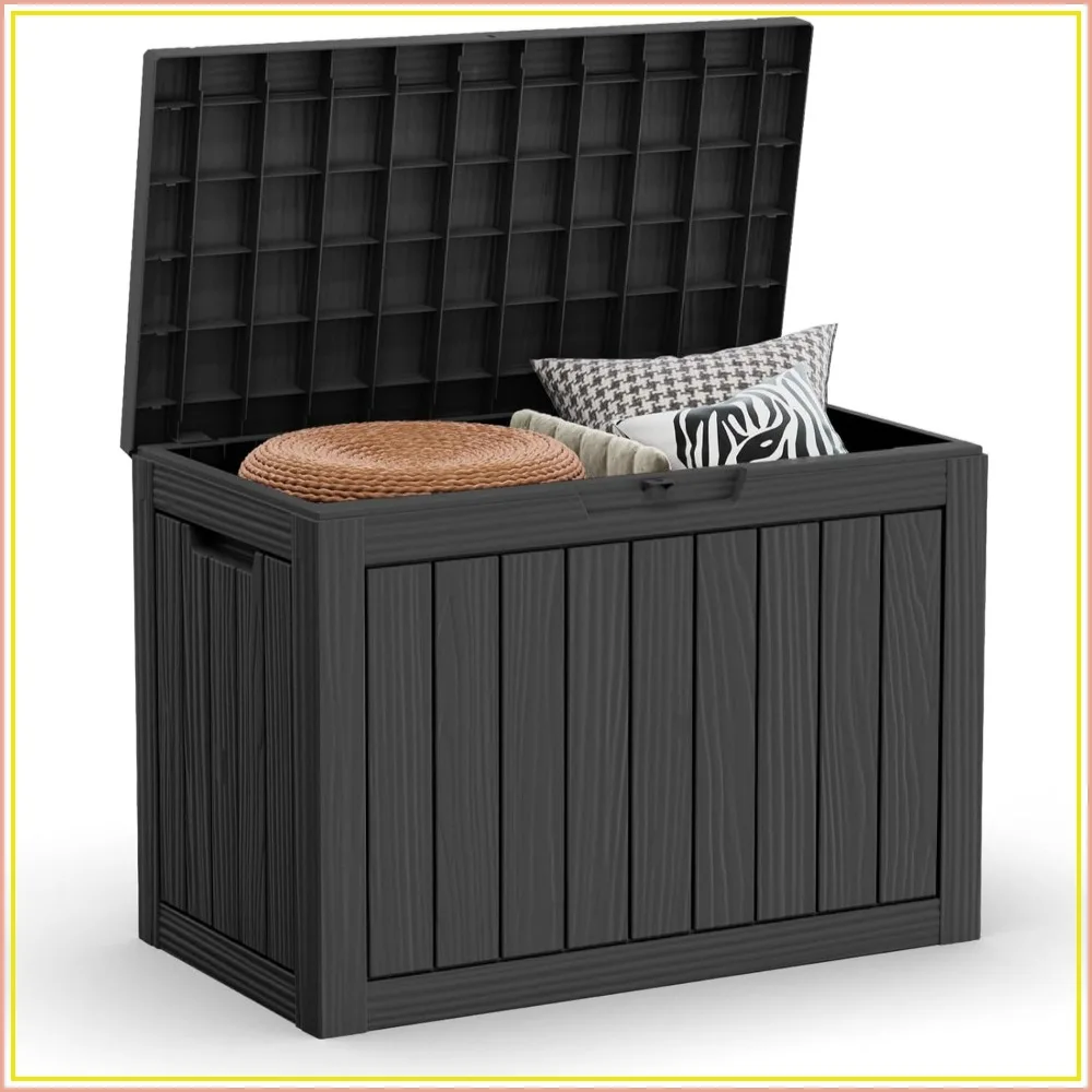 46Gal Lockable Waterproof Outdoor Storage Deck Box for Garden Tools,Cushions,Black