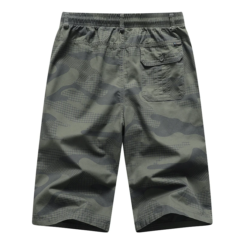 Mens Camo Shorts Below Knee Shorts Zipper Pocket Fashion Loose Straight Capri Pants Cotton Comfortable Beach Running Short Pants