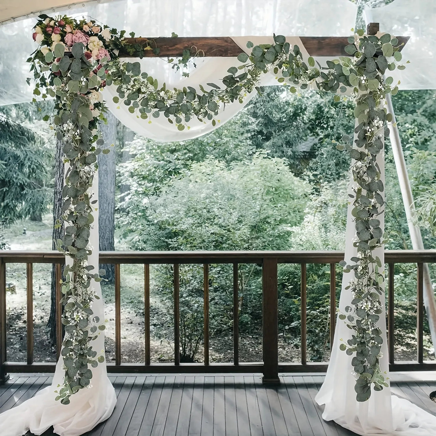 1pc Artificial Eucalyptus Leaves Greenery Garland Fake Plant Vine with White Flowers Berries for Home Garden Wedding Party Decor image 6