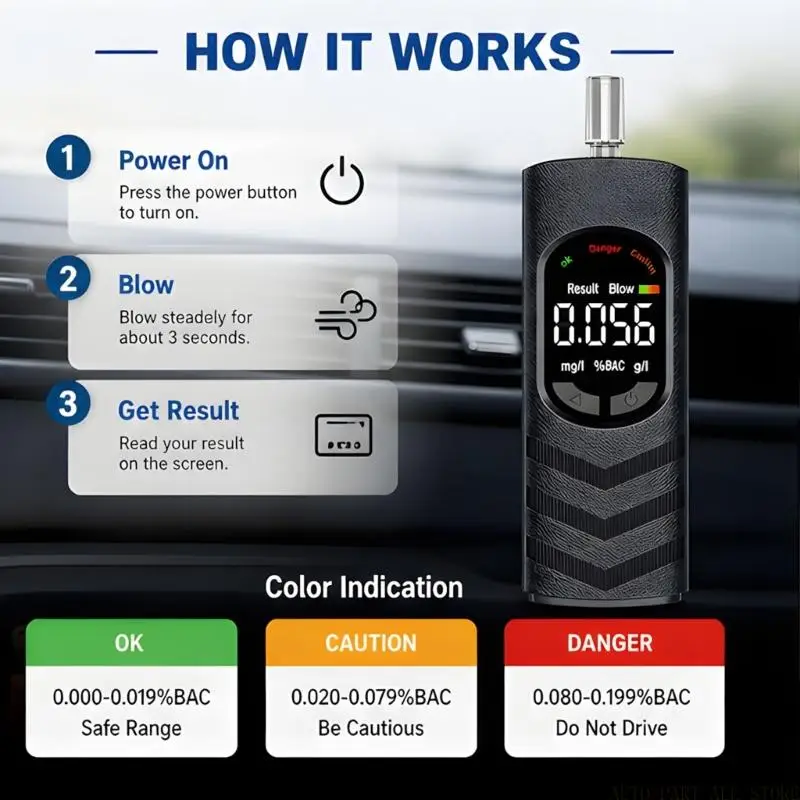 J0MA Digital Breath Tester Breathalyzer Tool for Commute and Social Drinking Checks