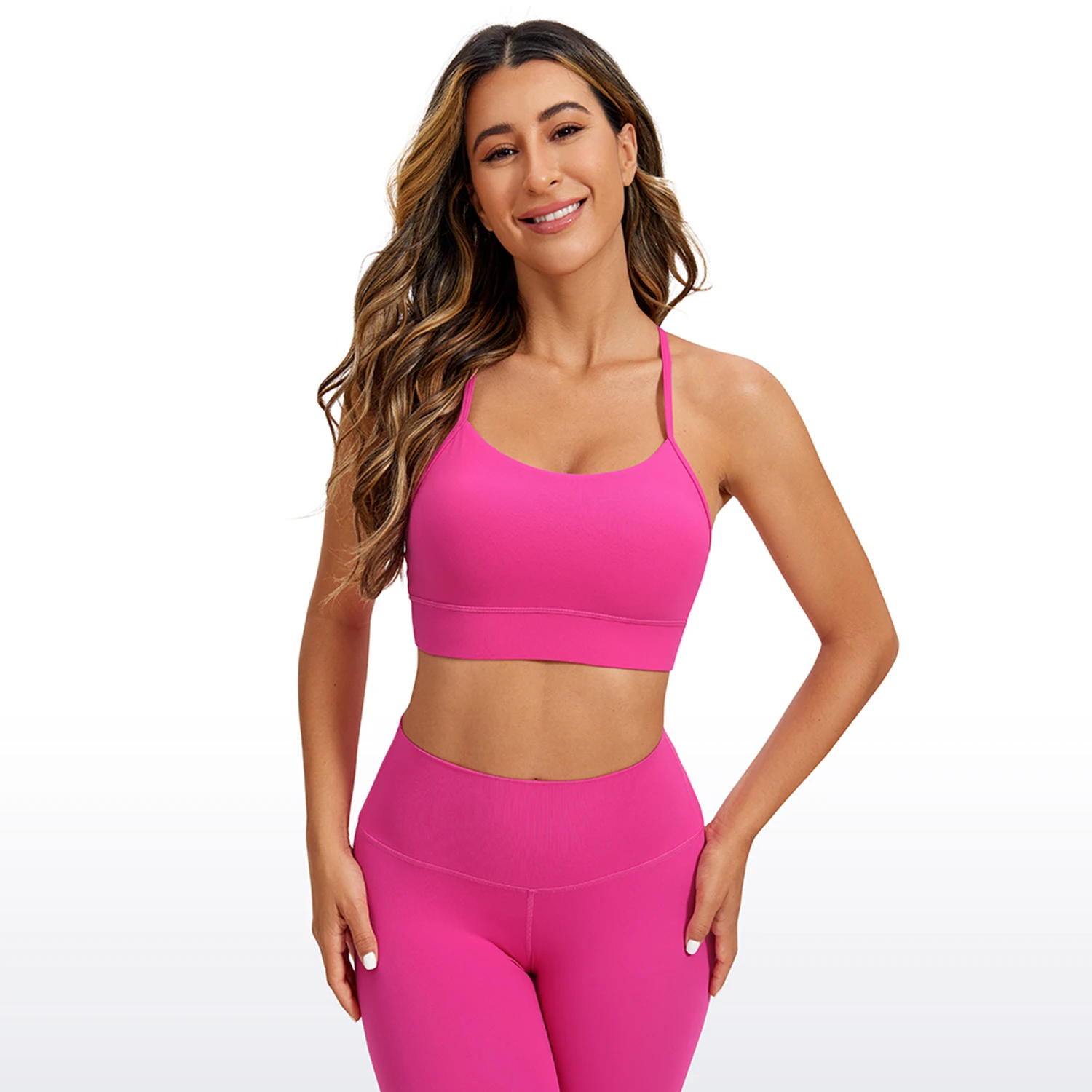 CRZ-Sujetador deportivo con espalda cruzada para mujer, sostén deportivo con tirantes finos, cuello redondo, acolchado