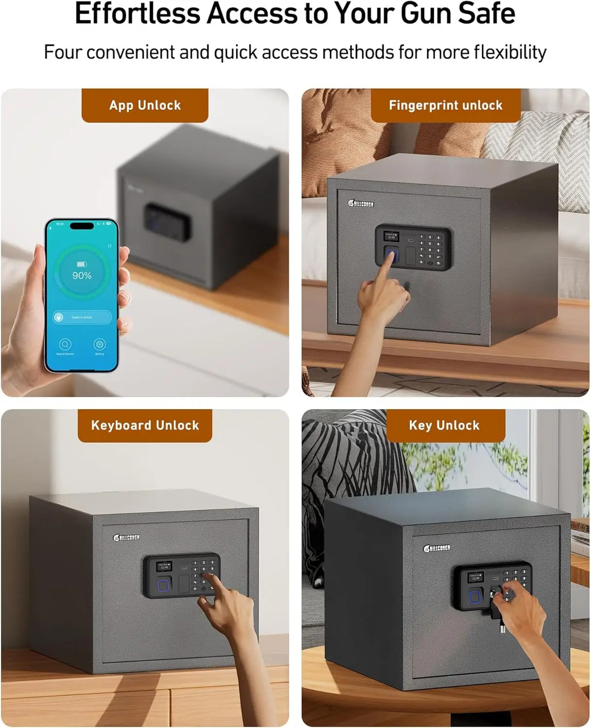 Cassaforte per pistola intelligente per pistole multiple - Cassetta di sicurezza con blocco automatico con display LCD/guida vocale, sblocco ad accesso rapido con impronta digitale