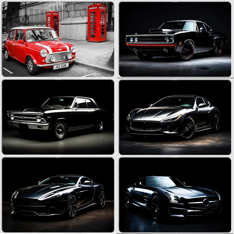 

Sports Car Black SLS Retro Classic America Car Poster Metal Custom Sign Posters Vintage Indoor Home Wall Decor Room Decoration