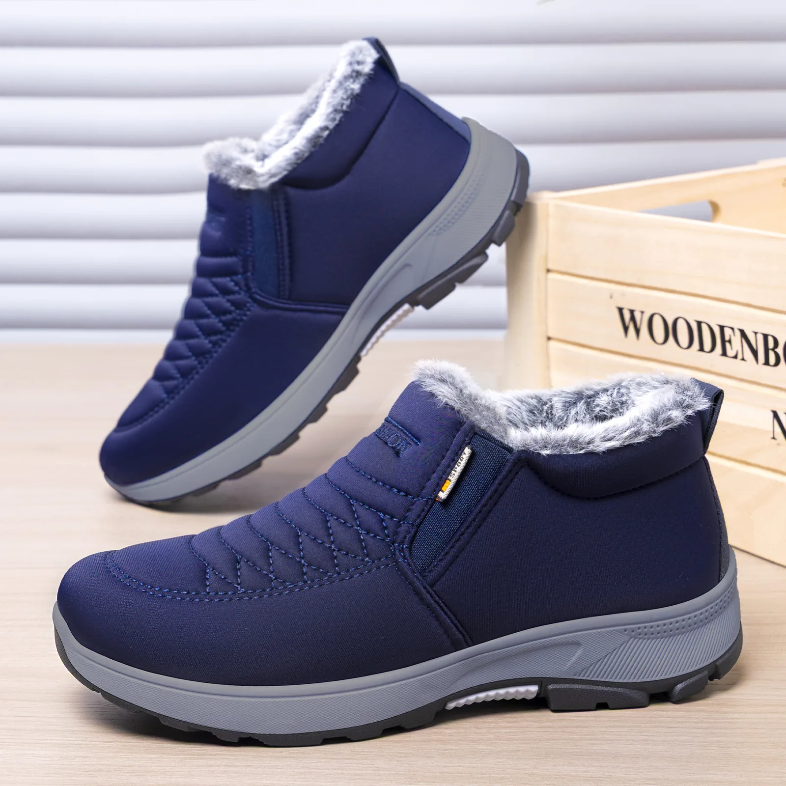 

Мужские ботинки, теплые хлопковые зимние ботинки, зимние модные плюшевые повседневные мужские ботинки на плоской подошве с круглым носком, короткие ботинки без шнуровки на платформе