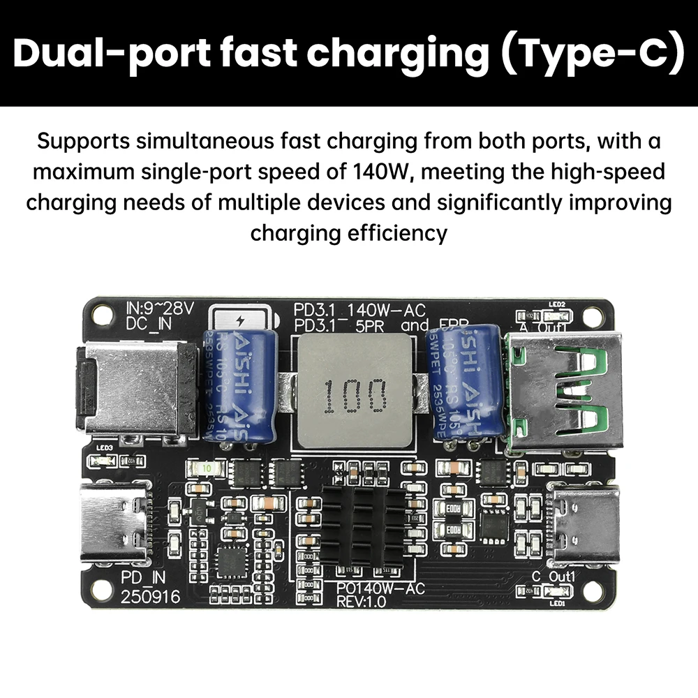 PD 140W High-power DC Buck Dual Port Fast Charging Module Type-C USB Charger Full Protocol Fast Charging PD3.1 QC3.0 QC4 QC4+