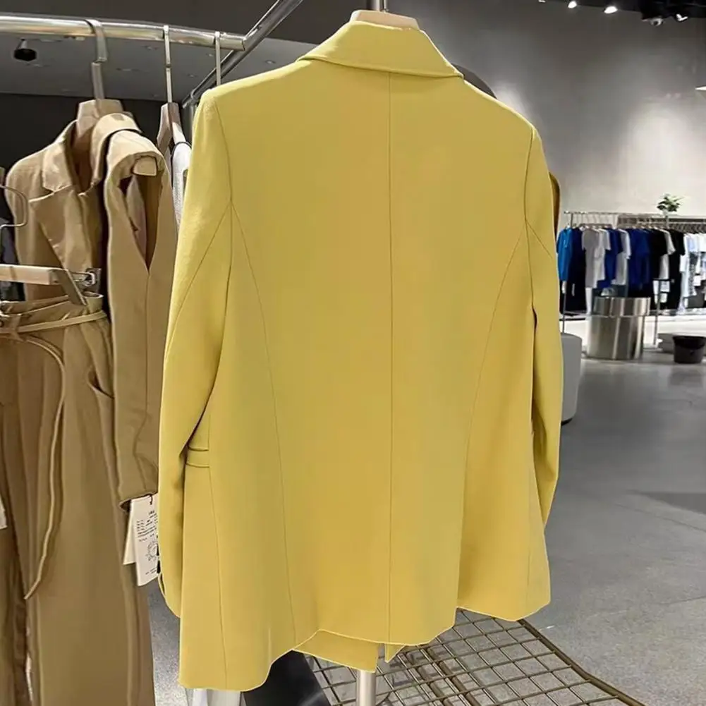 Abrigo de traje de negocios de Color sólido para mujer, abrigo elegante con solapa, bolsillos de manga larga, ropa de oficina elegante para el trabajo