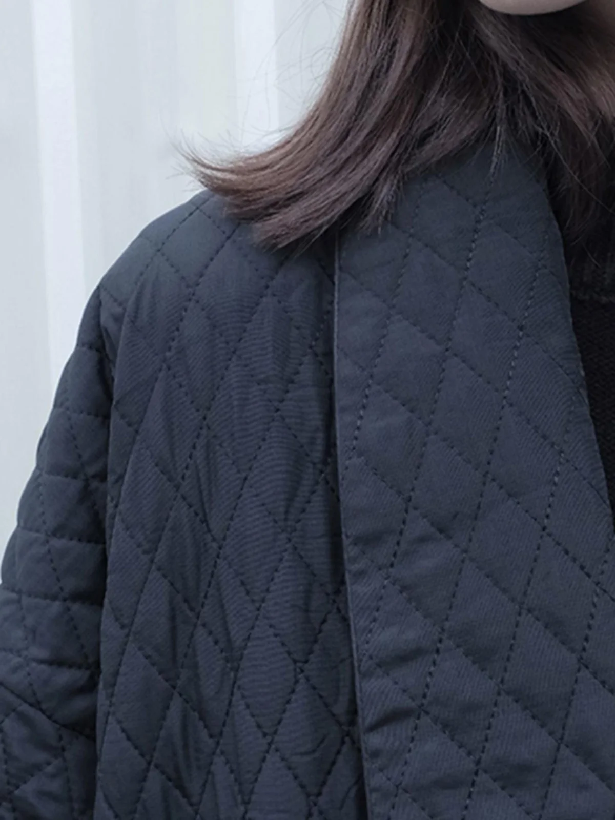 Loose Women's Cotton Jacket Coat Pure Color Oversize V-Neck Long Sleeve Winter Design Sensation Midi Length Button Detail