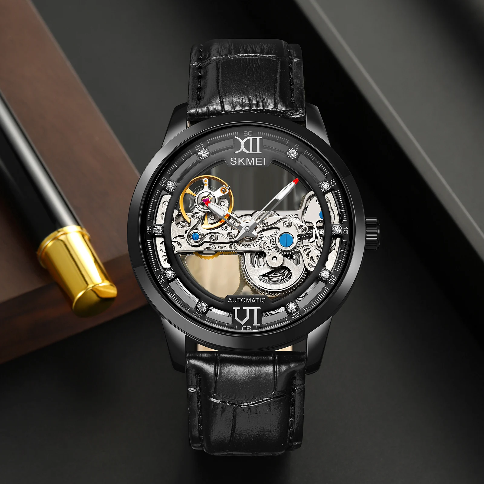 SKMEI Fashion Openwork Art Transparent Watch Three-Dimensional Creative Embossed Business Atmosphere Men's Mechanical Watch M031