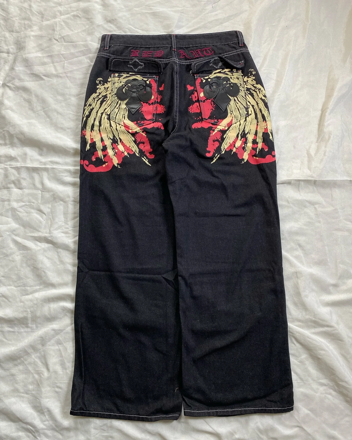 

American Vintage High Waist Baggy Jeans Y2k Street Gothic Angel Wing Print Men Jeans Couples Hip Hop Straight Loose Pants