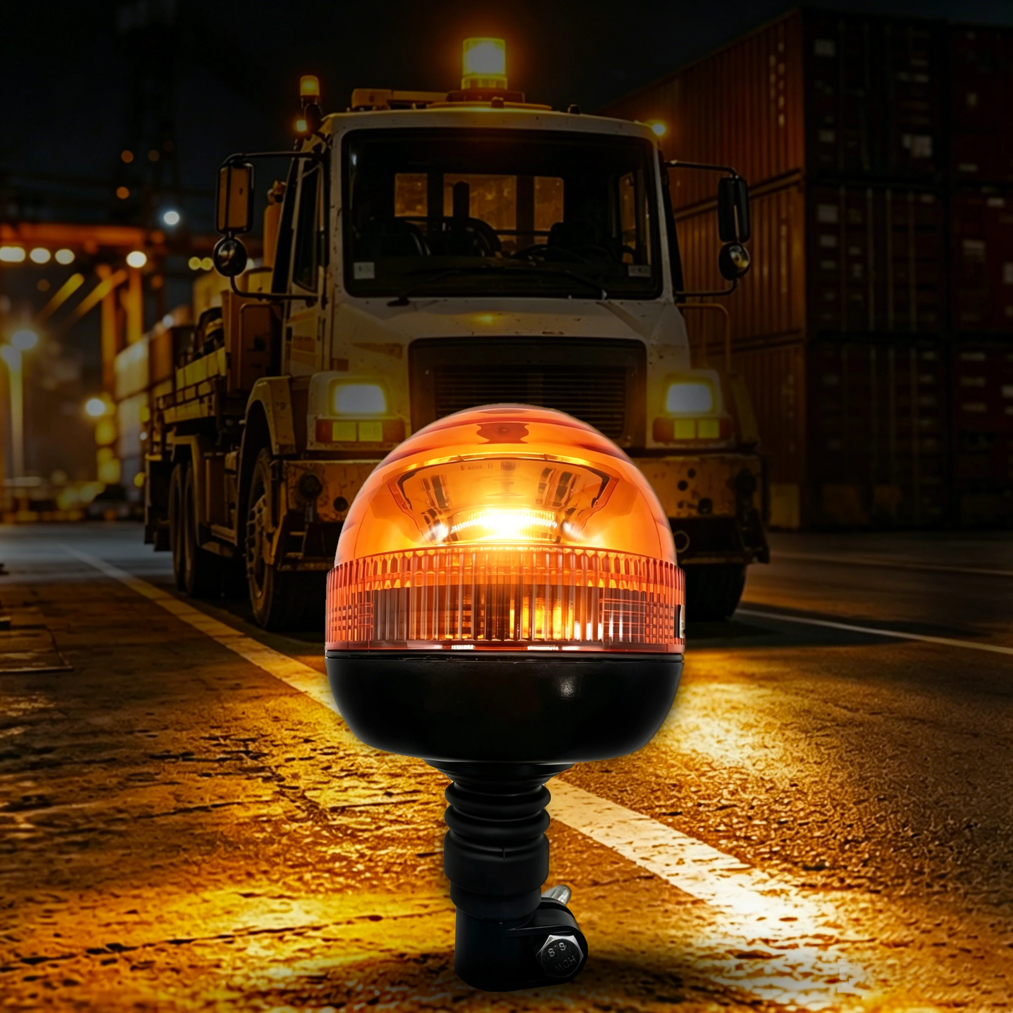 12V/24V Amber LED Beacon Warning Light Rotating Flashing Strobe Safety Lamp for Trucks Machinery