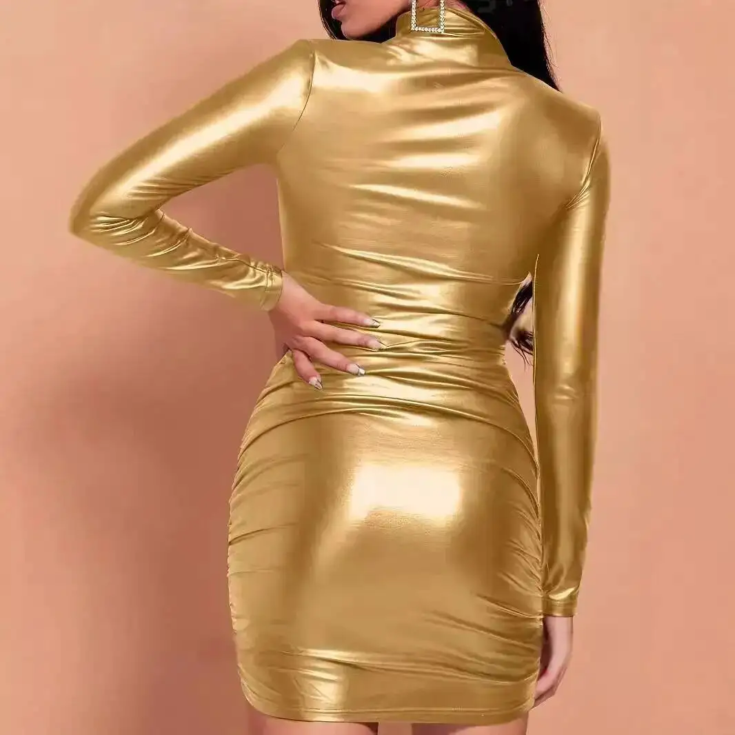 New Pencil Dress Long Sleeve High Neck Stretchy Bodycon Party Dress