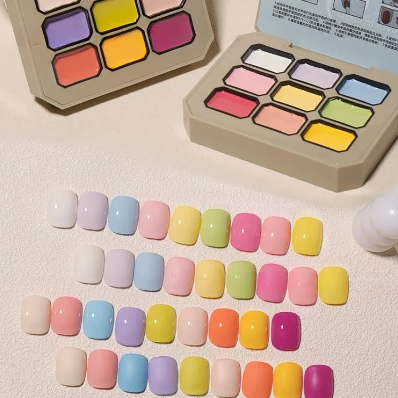 9 Colors Macaron Solid Nail Polish Gel Nail Art Colorful Nail Gel Polish Palette Manicure Cream Semi-permanent Gel Varnishes