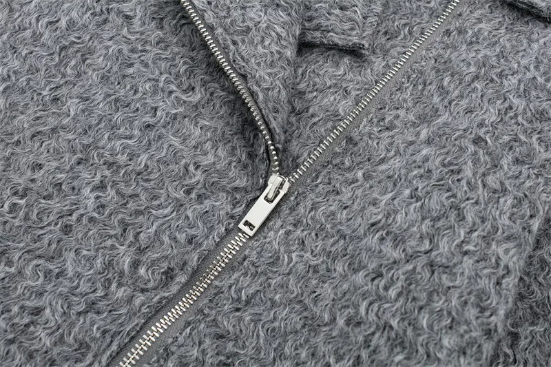 Woman Casual Gray Loose Zipper Jacket 2023 Winter Female Solid Oversized Warm Wool Jackets Girls Thick Asymmetrical Outwear