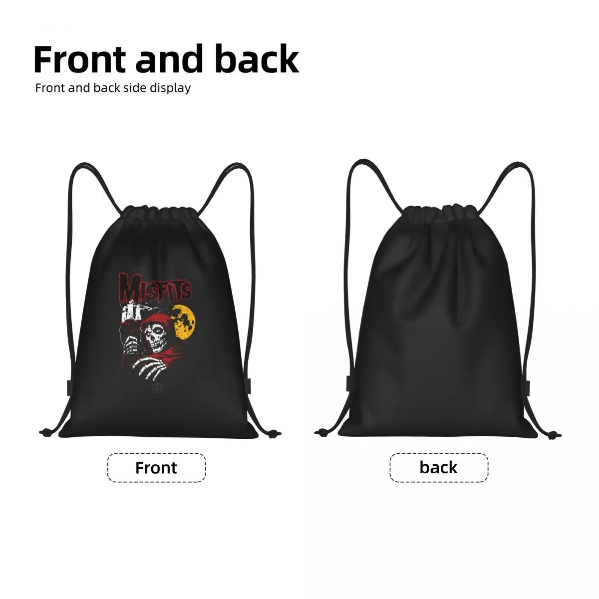 Custom Heavy  Misfits Skull Drawstring Backpack Bags Lightweight Horror Rock Roll Gym Sports Sackpack Sacks for Traveling