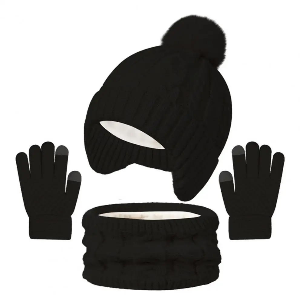 Soft Hat Scarf Gloves 3pcs Kids Winter Hat Scarf Gloves Set Colorful Twist Knit Thick Plush Lined Neck Gaiter Warm for Children