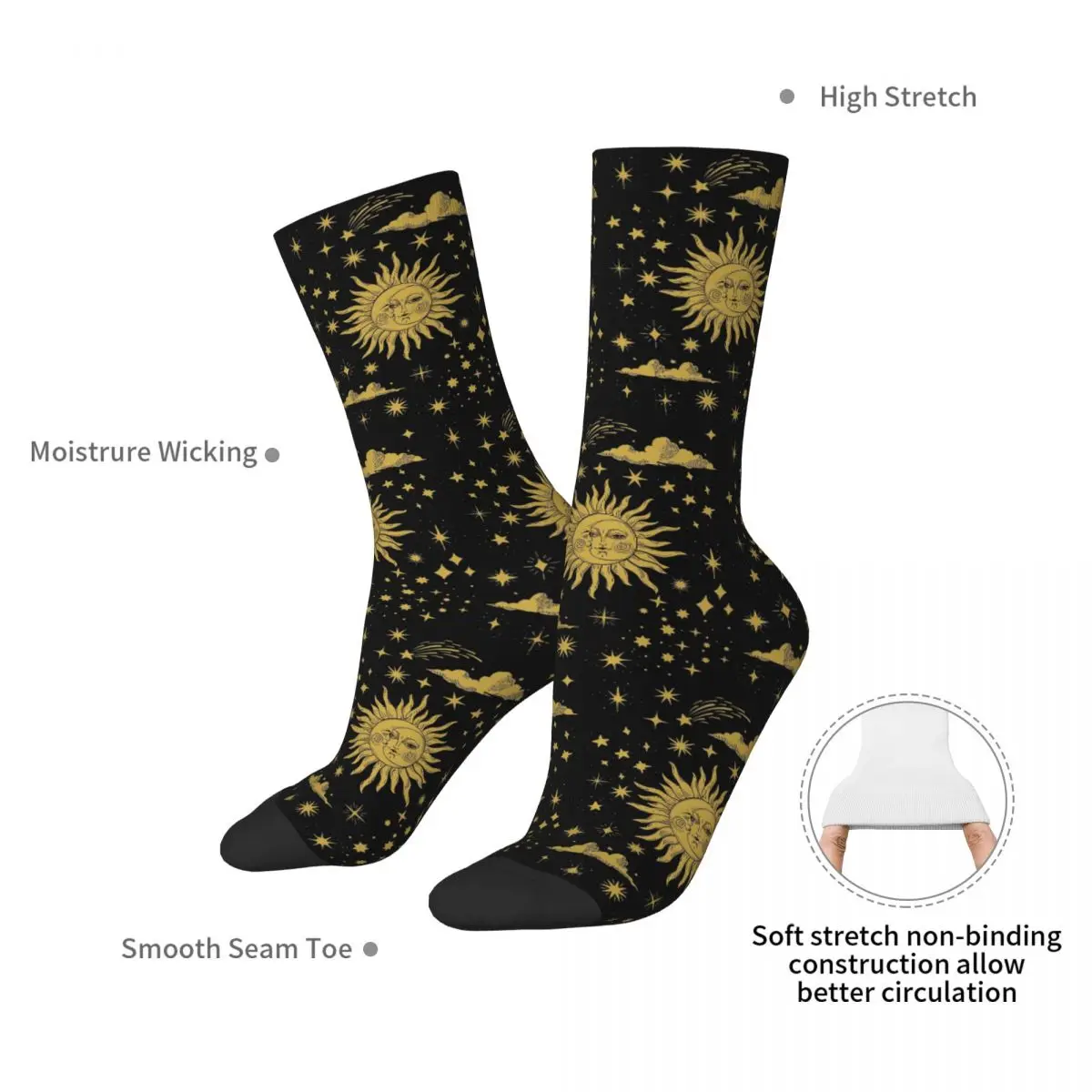 Sun And Moon Celestial Art Socks Harajuku Super Soft Stockings All Season Long Socks Accessories for Unisex Birthday Present