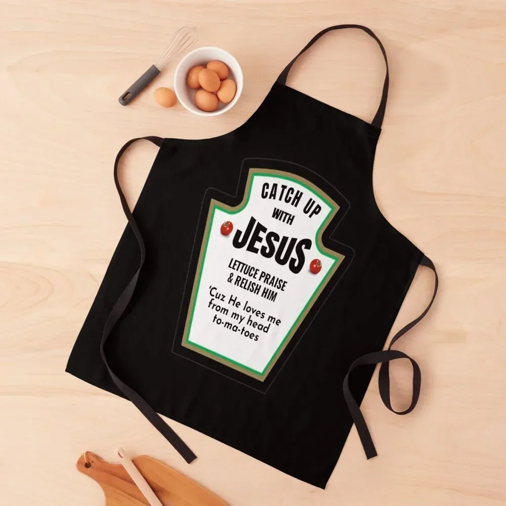 

Catchup With Jesus Shirt Funny Christian Gift T-Shirt Apron useful gadgets for home For Man Haircut Apron