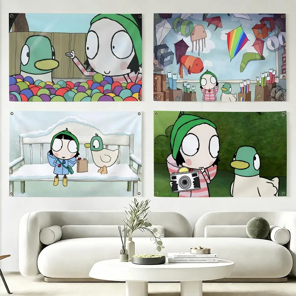 SSarah And Duck Anime Flags Hanging Flag Banner Home Outdoor Camping Picnic Party Decoration Fashion Best Selling Wall Art Decor